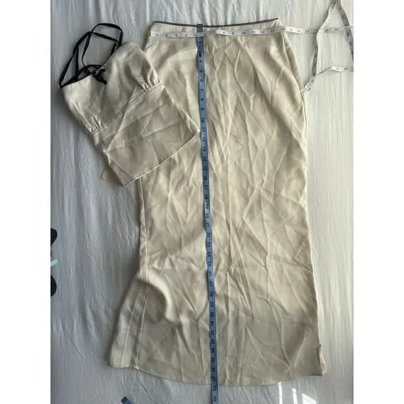 Commense Satin Elegant beige Spaghetti Straps and Bow Detail Maxi Skirt set S - Picture 12 of 15